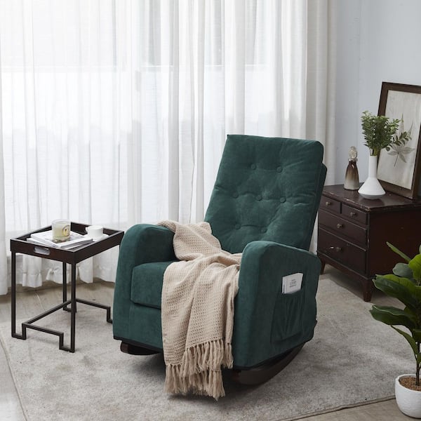 Green Velvet Fabric Rocking Chair Folding Sofa Japanese Tatami Leisure Chair Rocker Armchair Reclining Lazy Sofa