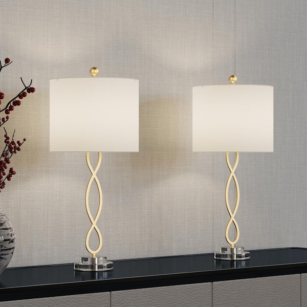 30.5 in. Gold Modern Buffet Dimmable Crystal Bedroom Living Room Bedside Desk Nightstand Tall Table Lamps (Set of 2)