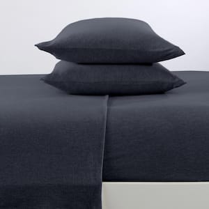 3-Piece Navy Cotton Jersey Knit Deep Pocket Twin XL Sheet Set