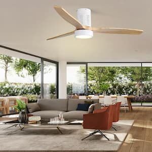 52 in. LED Indoor/Outdoor White Flush Mount Ceiling Fan with Reversible Motor, 6-Speed DC Remote Control