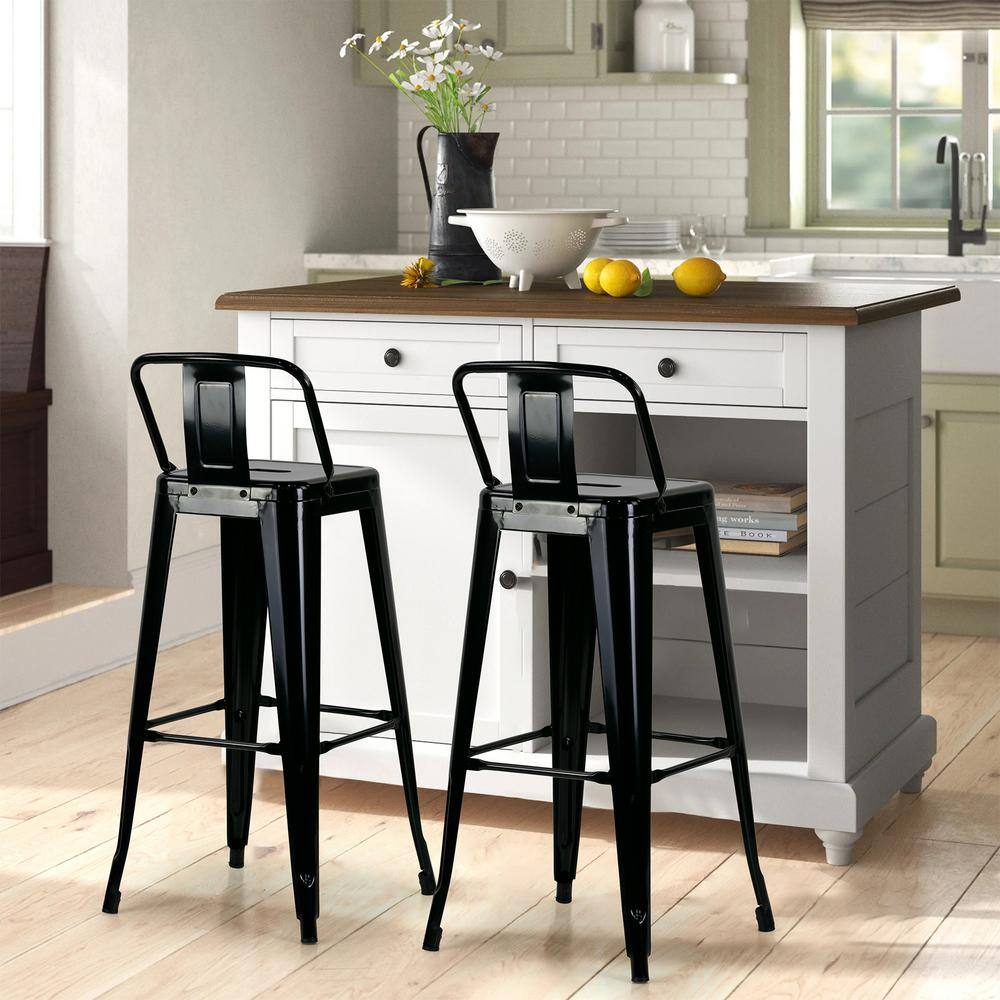 Rayne Industrial Black Metal Bar Stool with Curved Back - Set of 2