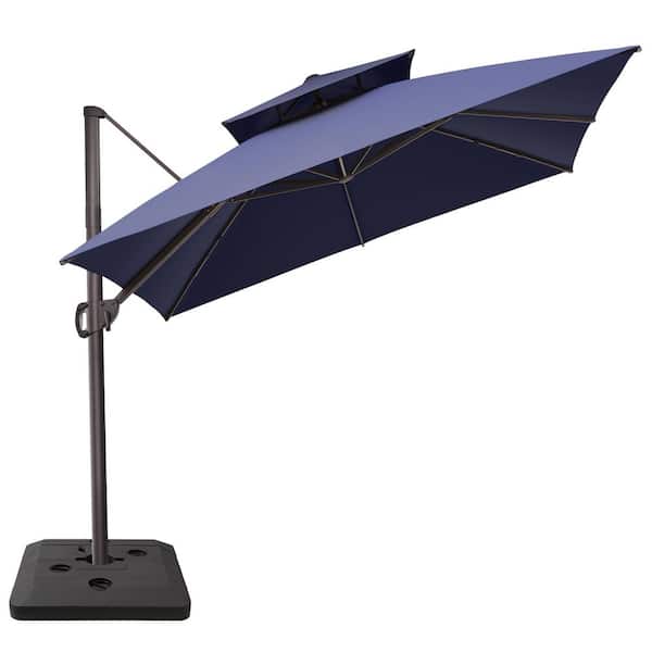 Crestlive Products 10 ft. x 10 ft. Cantilever Patio Umbrella with 320 lbs.  Weighted Base Double Top Outdoor Offset Umbrellas in Navy Blue  CL-UWB5538NAV - The Home Depot