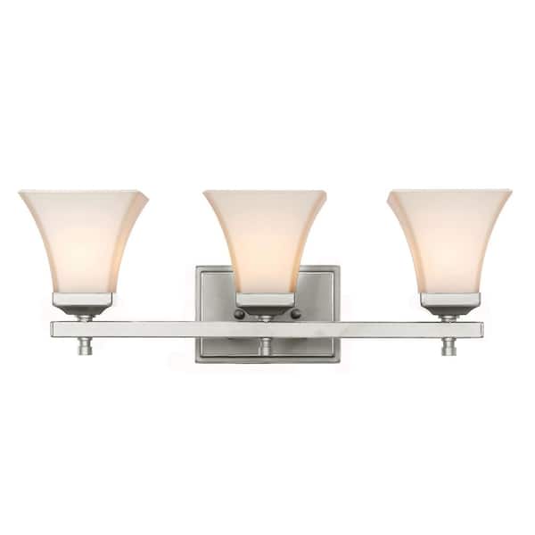 Castelle 21.5 in. 3-Light Brushed Nickel Bathroom Vanity Light Fixture with White Glass Shades