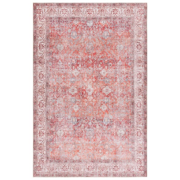 Vintage Serapi Red/Navy 5 ft. x 8 ft. Machine Washable Distressed Floral Border Area Rug