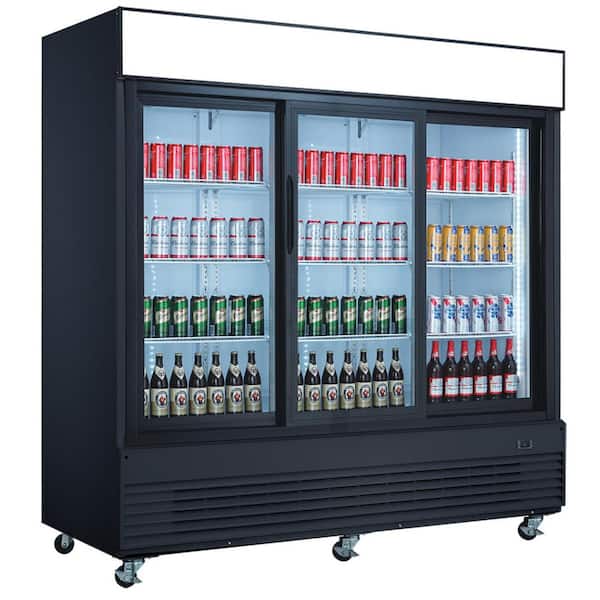 Elite Kitchen Supply 78 in. 59.88 cu. ft. Commercial 3 Glass Door Merchandiser Refrigerator with LED Lighting ESM68RS Black