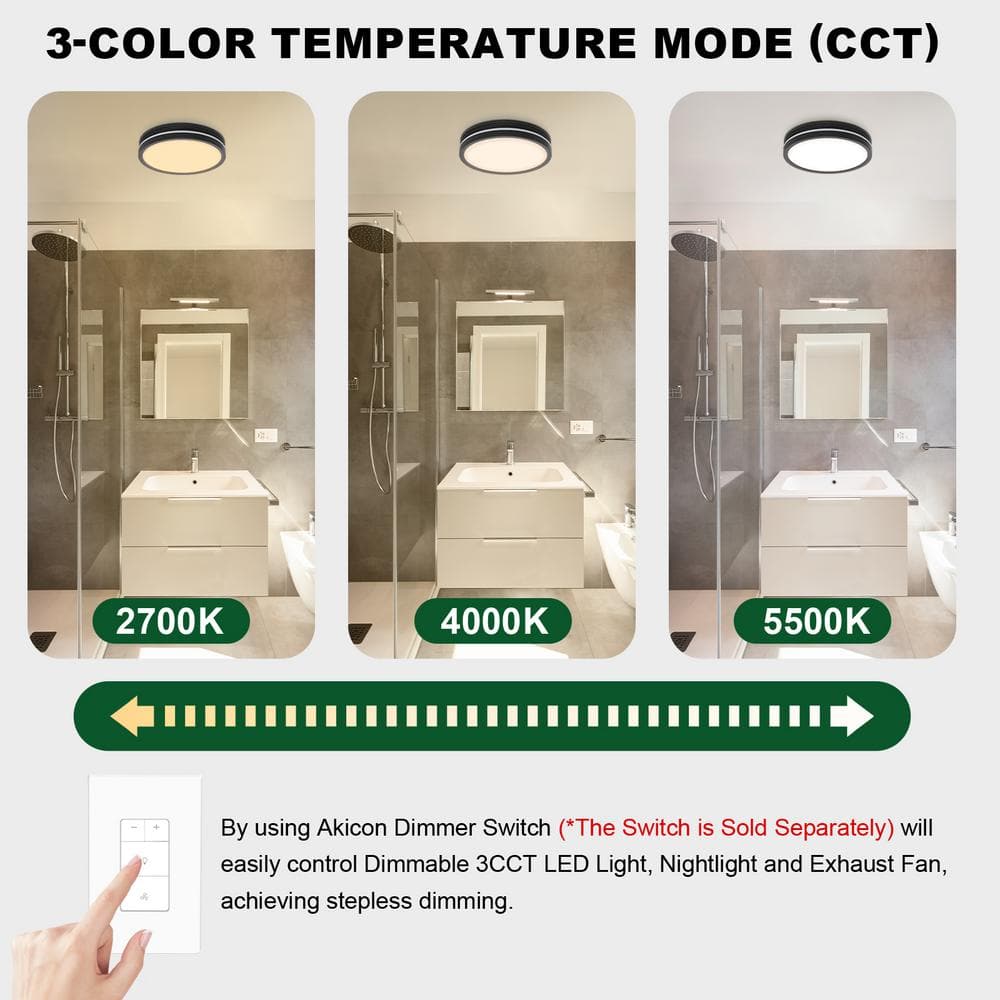 Matte Black Round Bathroom Exhaust Fan with LED Light