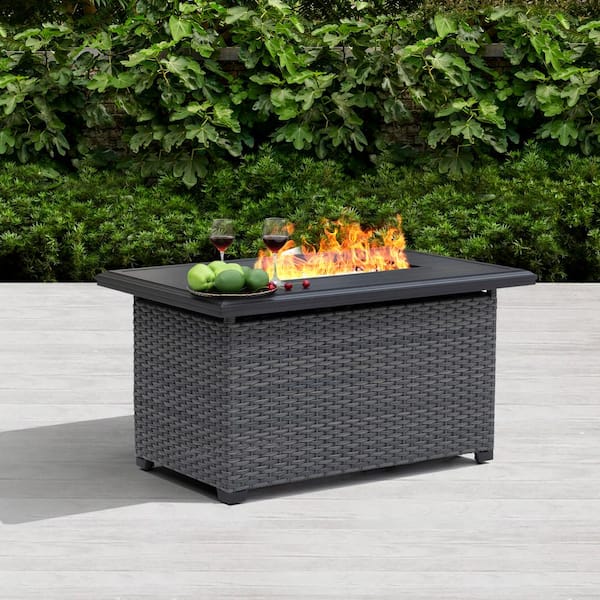 Patio Time Aluminum Rattan Fire Pit Table with a Side Door