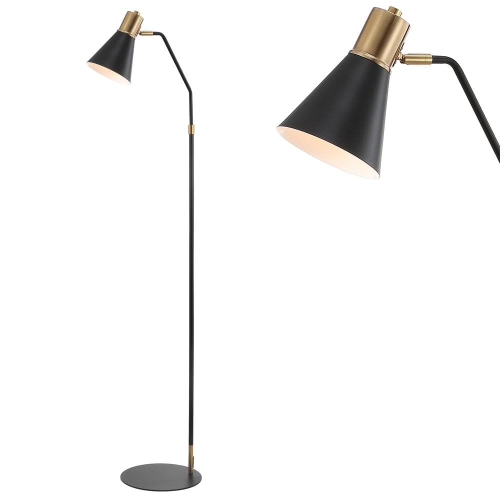 Apollo 61" Antique Black Metal LED Floor Lamp with Brass Accents