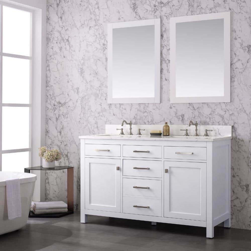 Jasper 54" White Double Freestanding Vanity with Carrara Top