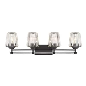 Garnet 32 in. 4-Light Matte Black Vanity Light with Crystal Shade