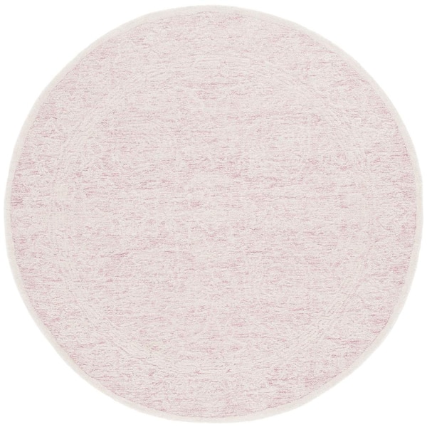 SAFAVIEH Ebony Pink/Ivory 6 ft. x 6 ft. Floral Round Area Rug