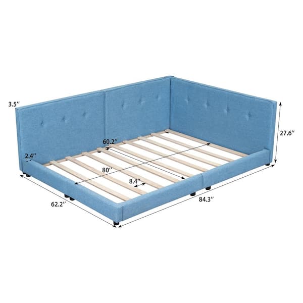 Harper & Bright Designs Button-Tufted Blue Wood Frame Queen