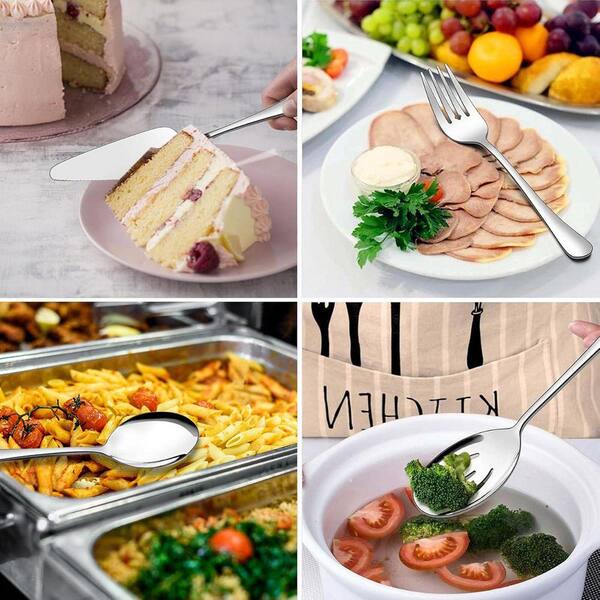 Anqtovp Silver Stainless Steel Serving Utensil Set 6 Piece
