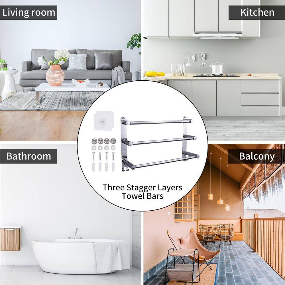 Adjustable Stainless Steel Wall Mounted 3-Tier Towel Rack