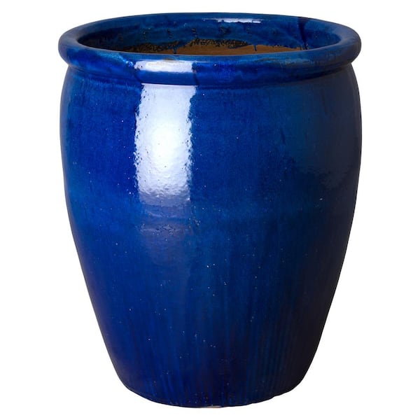 Emissary 33 in. Round Blue Ceramic Planter