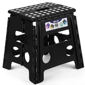 13 in. Plastic Folding Step Stool, Portable Collapsible Step Stool with Handle for Fishing Camping Garden (Black)