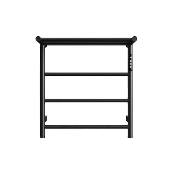 3-Bars Stainless Steel Wall Mounted Electric Towel Warmer Rack with Top Shelf in Black for Bathroom