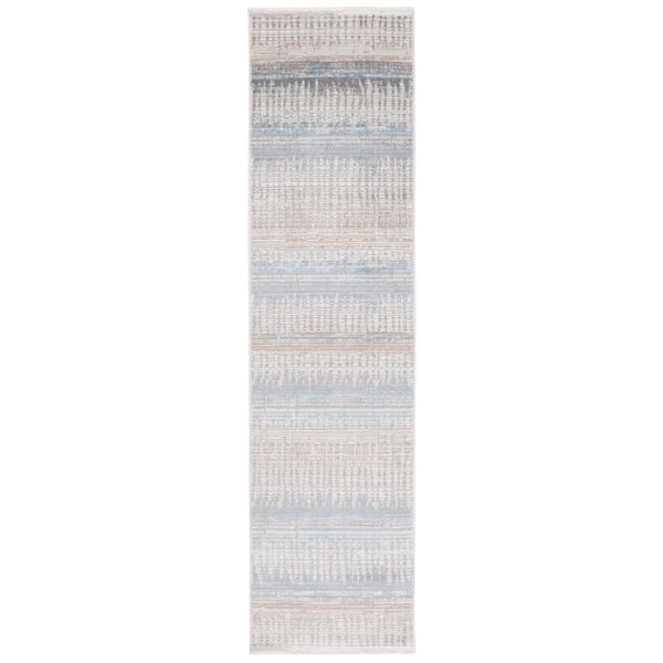 Mila Beige/Blue 2 ft. x 8 ft. Striped Distressed Runner Rug