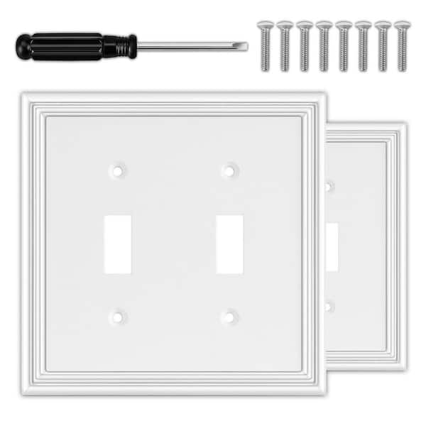 2-Pack Standard Size 2-Gang / 1-Toggle / 1-Duplex White Plastic Wall Plate - Smooth Finish, Polycarbonate, UL Listed