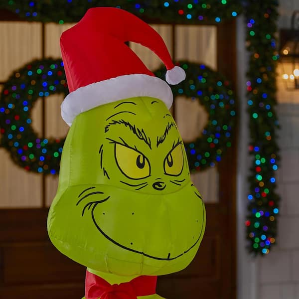 Grinch 6 ft. Pre-lit Inflatable Airblown with Santa Stop Here Sign Scene  114811 - The Home Depot