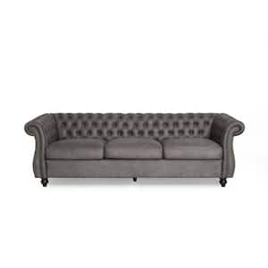 Somerville 84.5 in. Slate Solid Microfiber 3-Seats Cheserfield Sofa with Removable Cushions