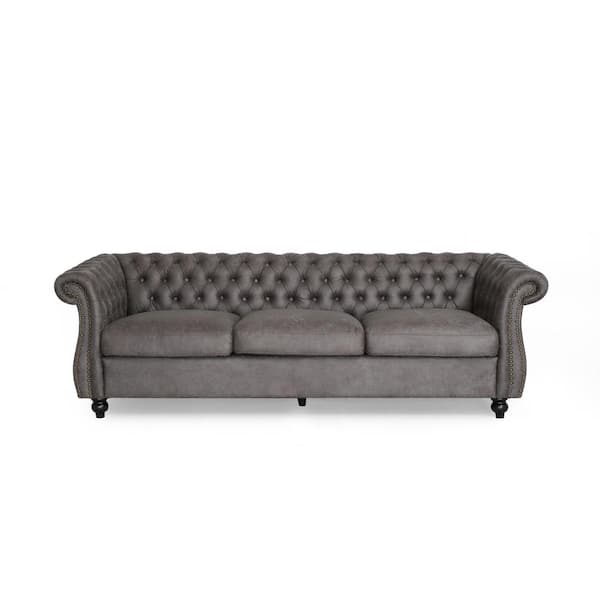 Noble House Somerville 85 in. Round Arm 3-Seater Removable Cushions Sofa in Slate
