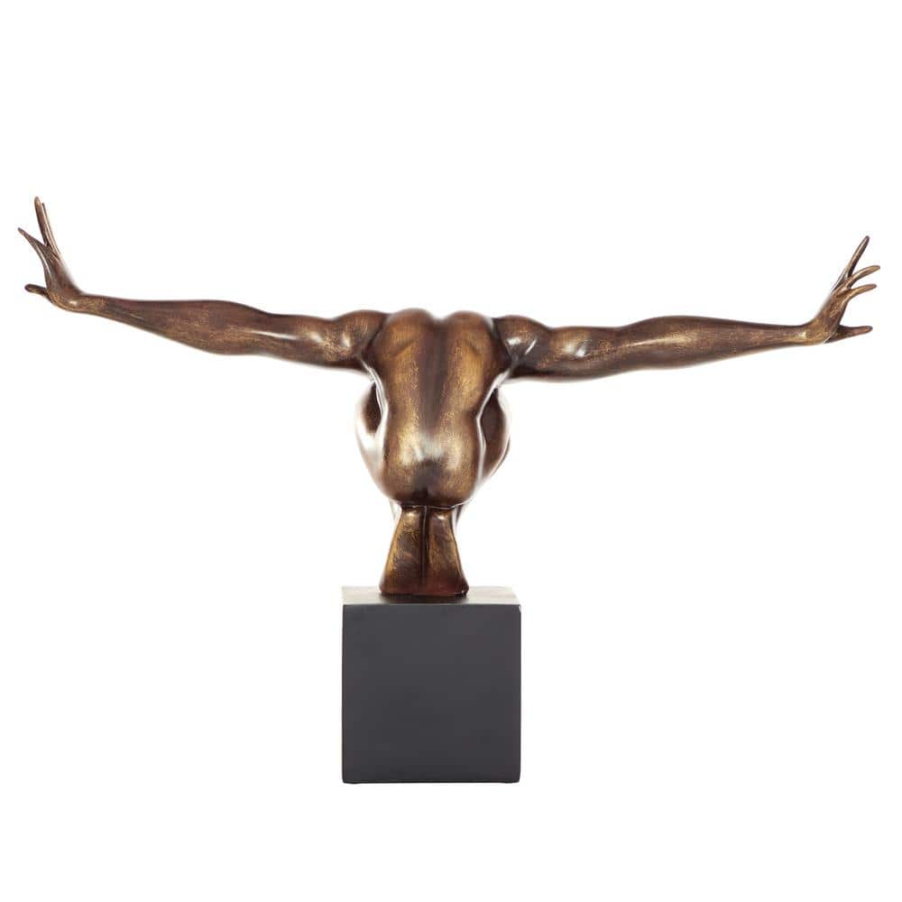 Elegant Bronze Polystone Diver Statue with Black Base - 4" x 20" x 11"