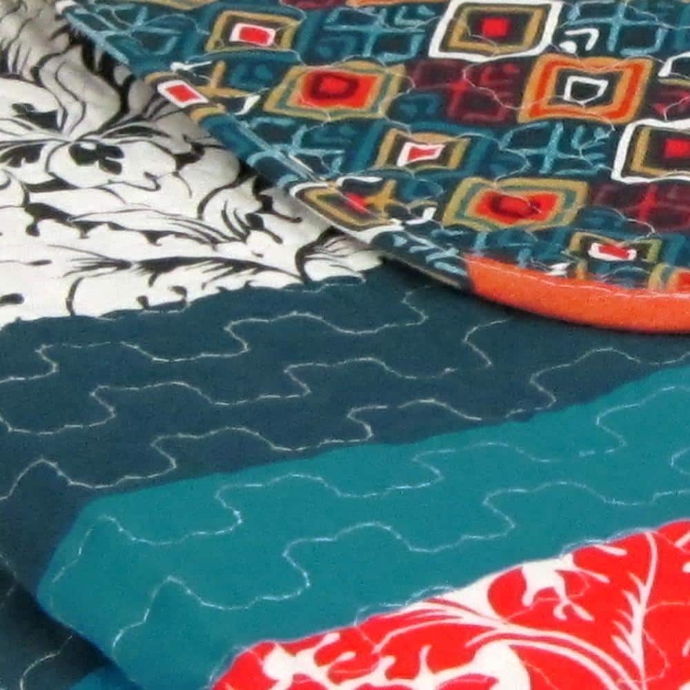 Boho Stripe Turquoise and Tangerine Reversible Cotton Throw Blanket