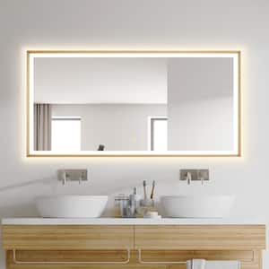 Apollo 60 in. W x 30 in. H Rectangular Framed LED Wall Bathroom Vanity Mirror in Brushed Gold