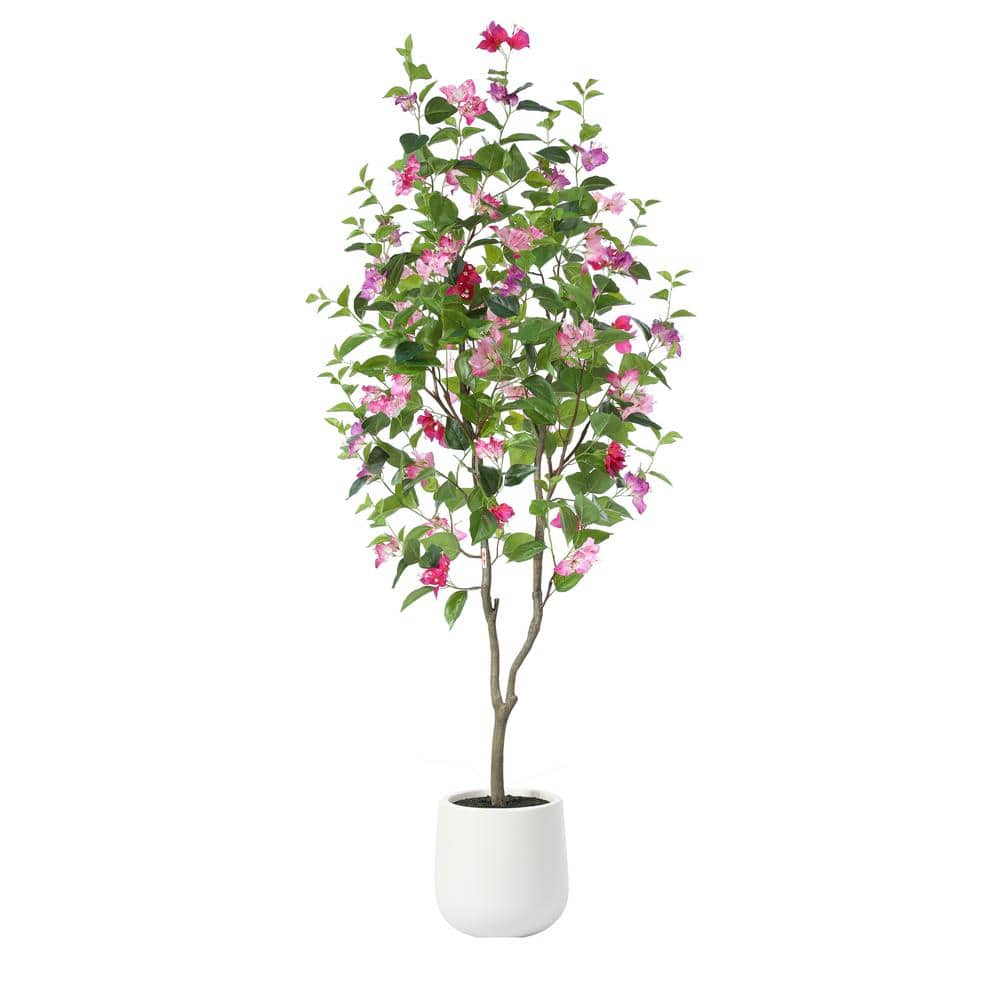 DR.Planzen 6 ft. Artificial Bougainvillea Tree with White Planter, Tall