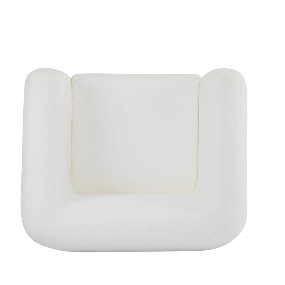 Modern White Boucle Upholstered Club Chair with Walnut Wood Legs