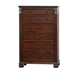 18 in. Cherry Oak Brown 6-Drawer Wooden Tall Dresser Chest of Drawers