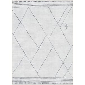 Ivory Grey 7 ft. 7 in. x 9 ft. 10 in. Flat-Weave Apollo Bryn Moroccan Moroccan Trellis Area Rug