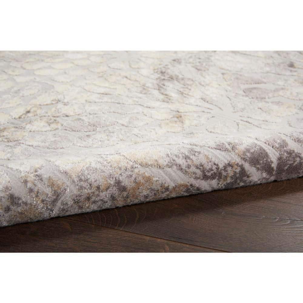 Elegant Ivory Abstract Hand-Knotted Viscose Runner Rug