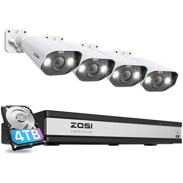 ZOSI 4K UHD 16-Channel POE 4TB Hard Drive NVR Security System with 4-Wired 8MP Spotlight Cameras, Color Night Vision