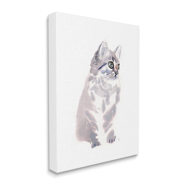 Stupell Industries "Grey Shorthair Kitten Portrait Pet Cat" by Verbrugge Watercolor Unframed Animal Canvas Wall Art Print 16 in. x 20 in.