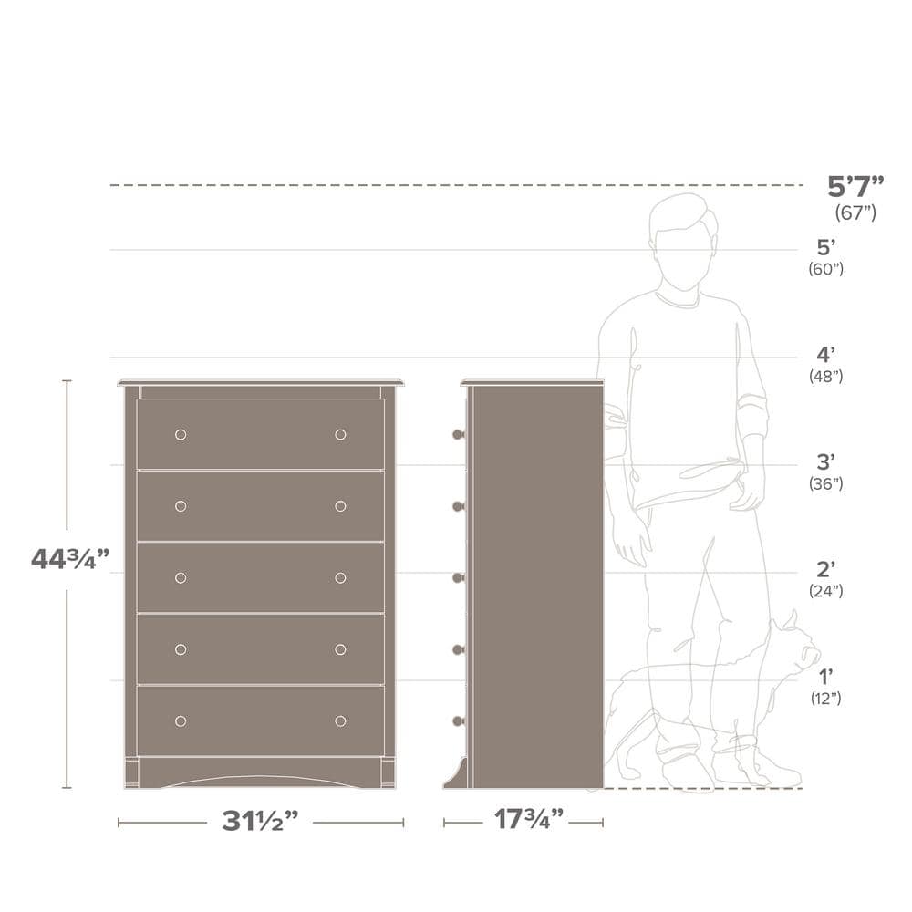 Fremont White 5-Drawer Tall Dresser in Laminated Composite Wood