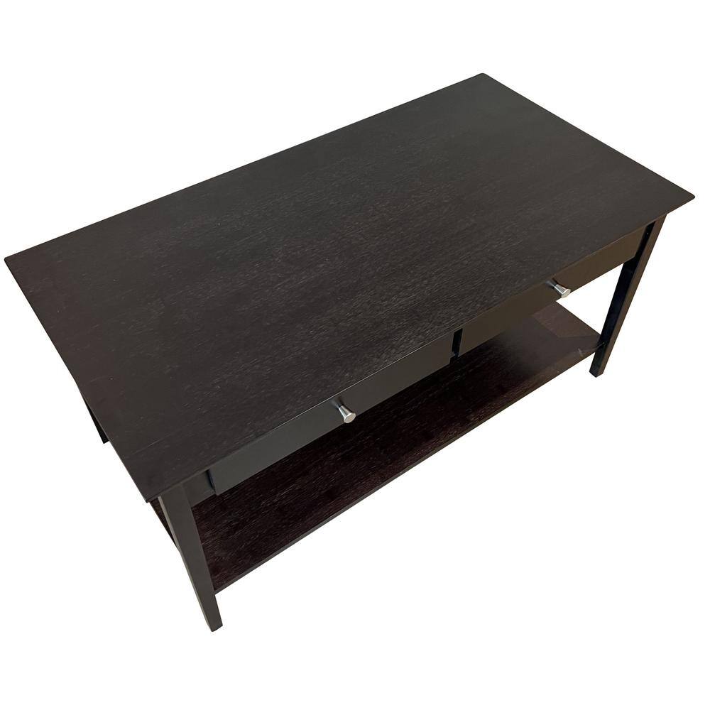 Charcoal Gray Bamboo Coffee Table with Storage Drawers