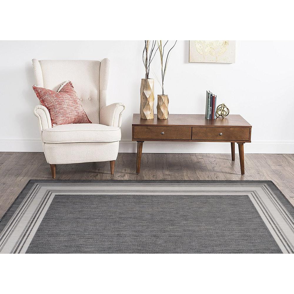 Gray and Cream Geometric Flat Woven Indoor Outdoor Rug