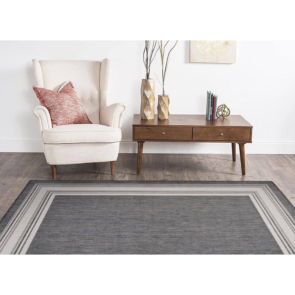 Gray and Cream Geometric Flat Woven Indoor Outdoor Rug