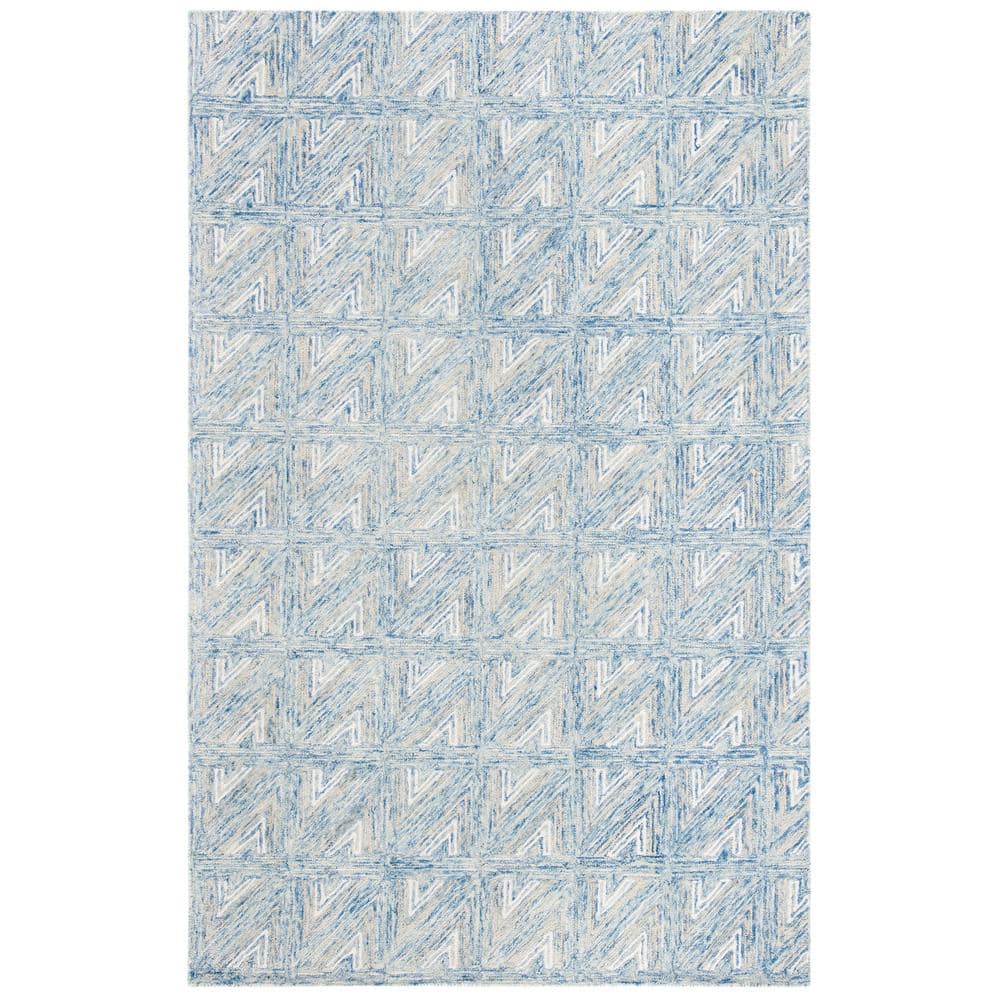 Blue Abstract Handmade Wool Tufted Area Rug, 5' x 8'