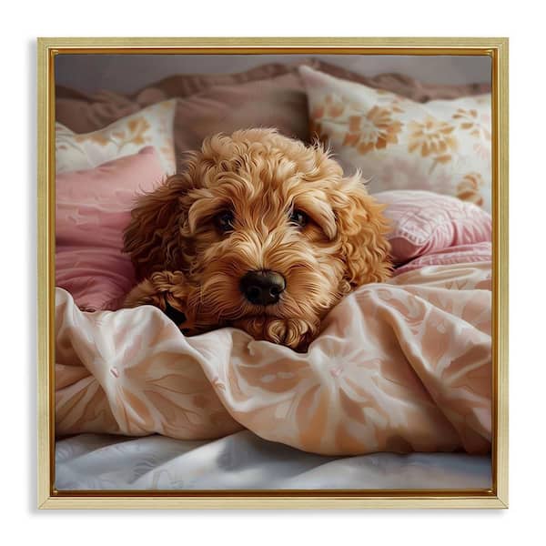 Stupell Industries Nap Time Cuddling Pup by Jim Baldwin Gold Floater Frame Animal Graphic Art Print 25 in. x 25 in.