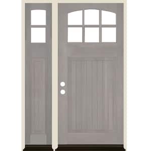 50 in. x 80 in. V-Groove Arched 6-Lite Grey Stain Right Hand Douglas Fir Prehung Front Door Left Sidelite