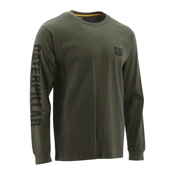 Caterpillar Trademark Banner Men's Small Chive Cotton Long Sleeve T-Shirt