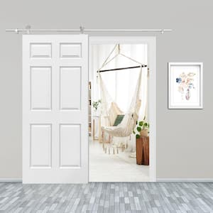 30 in. x 80 in. White Painted Composite MDF 6-Panel Interior Sliding Barn Door with Hardware Kit