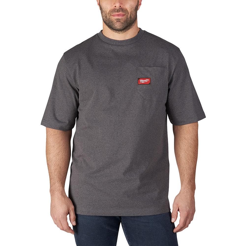 Milwaukee Men's 2X-Large Gray Heavy Duty Cotton/Polyester Pocket T-Shirt 601G-2X - The Home Depot