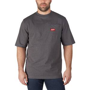 Men's 2X-Large Gray Heavy Duty Cotton/Polyester Short-Sleeve Pocket T-Shirt