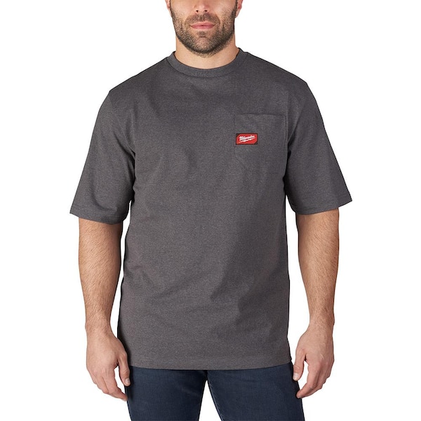 Kronisk Logisk Blive gift Milwaukee Men's Large Gray Heavy Duty Cotton/Polyester Short-Sleeve Pocket T -Shirt 601G-L - The Home Depot