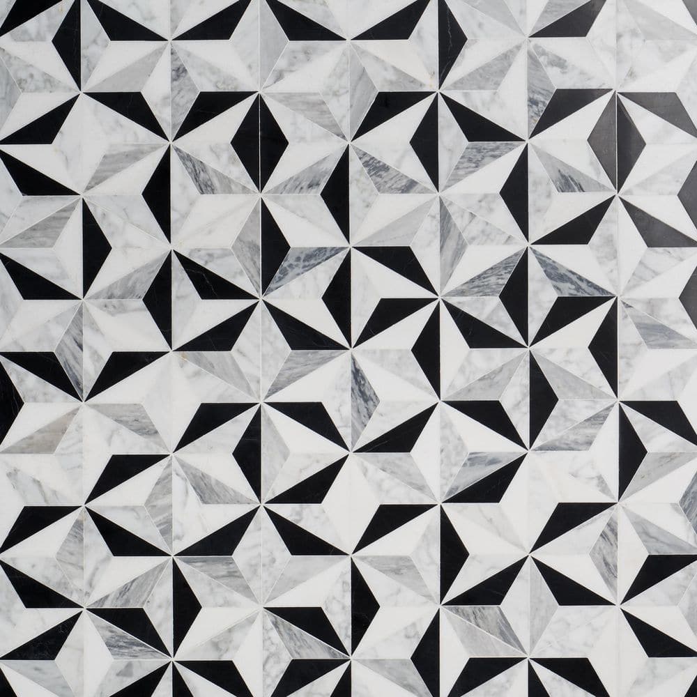 Phantom Black and White Geometric Marble Mosaic Tile