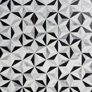 Phantom Tuxedo Black 13.58 in. x 15.74 in. Polished Marble Floor and Wall Mosaic Tile (1.48 sq. ft./Each)